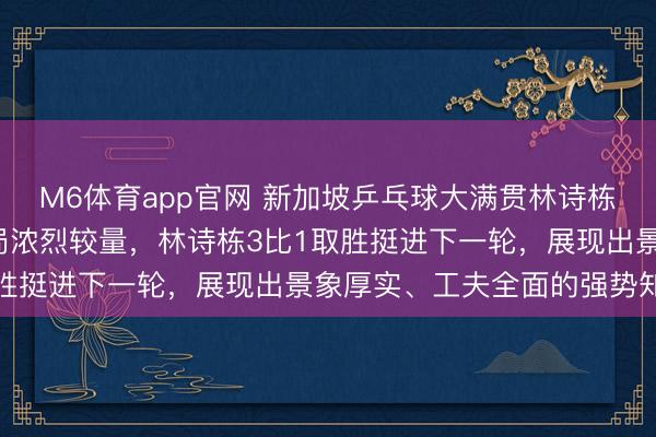 M6体育app官网 新加坡乒乓球大满贯林诗栋对阵篠塚大登，经过4局浓烈较量，林诗栋3比1取胜挺进下一轮，展现出景象厚实、工夫全面的强势知道
