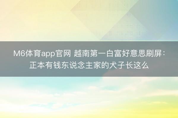 M6体育app官网 越南第一白富好意思刷屏：正本有钱东说念主家的犬子长这么