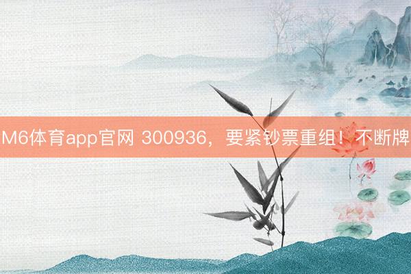 M6体育app官网 300936，要紧钞票重组！不断牌