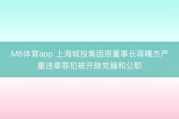 M6体育app 上海城投集团原董事长蒋曙杰严重违章罪犯被开除党籍和公职