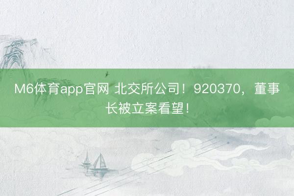 M6体育app官网 北交所公司！920370，董事长被立案看望！