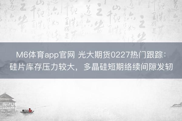 M6体育app官网 光大期货0227热门跟踪：硅片库存压力较大，多晶硅短期络续间隙发轫