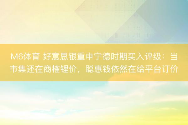 M6体育 好意思银重申宁德时期买入评级：当市集还在商榷锂价，聪惠钱依然在给平台订价