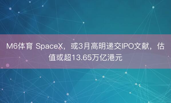 M6体育 SpaceX，或3月高明递交IPO文献，估值或超13.65万亿港元