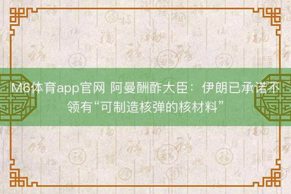 M6体育app官网 阿曼酬酢大臣：伊朗已承诺不领有“可制造核弹的核材料”