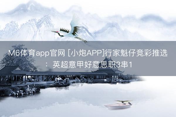 M6体育app官网 [小炮APP]行家魁仔竞彩推选：英超意甲好意思职3串1