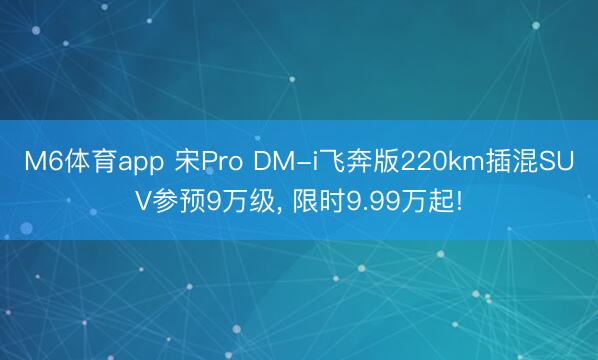 M6体育app 宋Pro DM-i飞奔版220km插混SUV参预9万级， 限时9.99万起!
