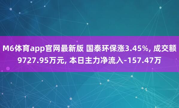 M6体育app官网最新版 国泰环保涨3.45%， 成交额9727.95万元， 本日主力净流入-157.47万