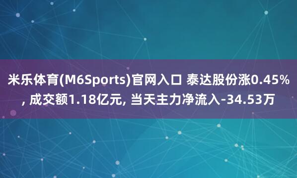米乐体育(M6Sports)官网入口 泰达股份涨0.45%， 成交额1.18亿元， 当天主力净流入-34.53万