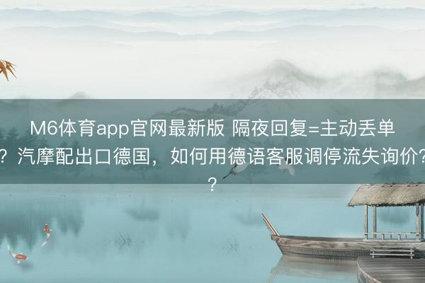 M6体育app官网最新版 隔夜回复=主动丢单？汽摩配出口德国，如何用德语客服调停流失询价？