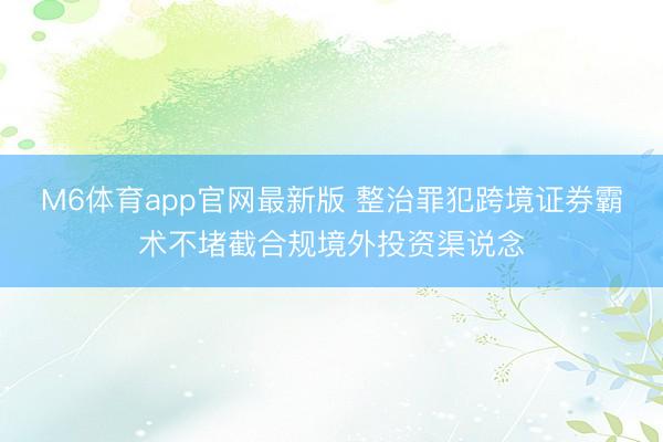M6体育app官网最新版 整治罪犯跨境证券霸术不堵截合规境外投资渠说念