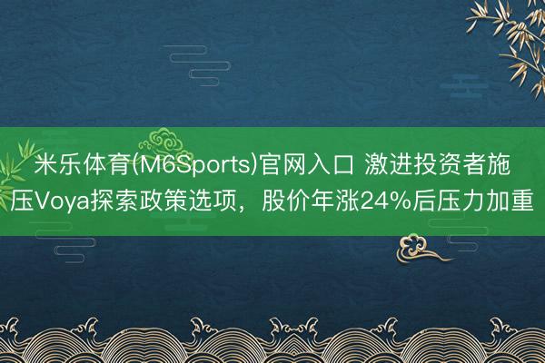米乐体育(M6Sports)官网入口 激进投资者施压Voya探索政策选项，股价年涨24%后压力加重