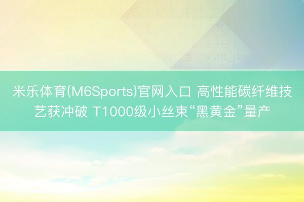米乐体育(M6Sports)官网入口 高性能碳纤维技艺获冲破 T1000级小丝束“黑黄金”量产