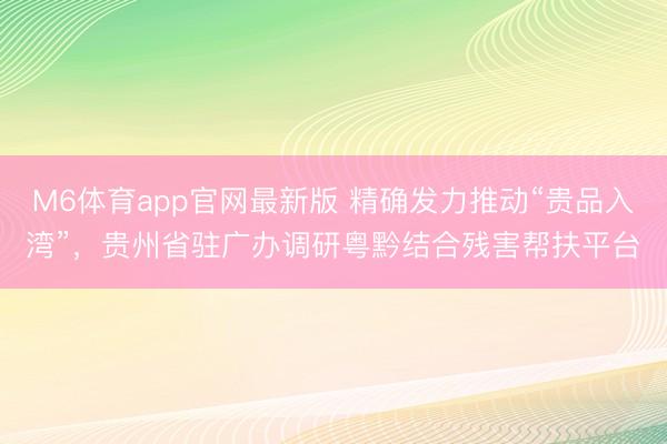M6体育app官网最新版 精确发力推动“贵品入湾”，贵州省驻广办调研粤黔结合残害帮扶平台